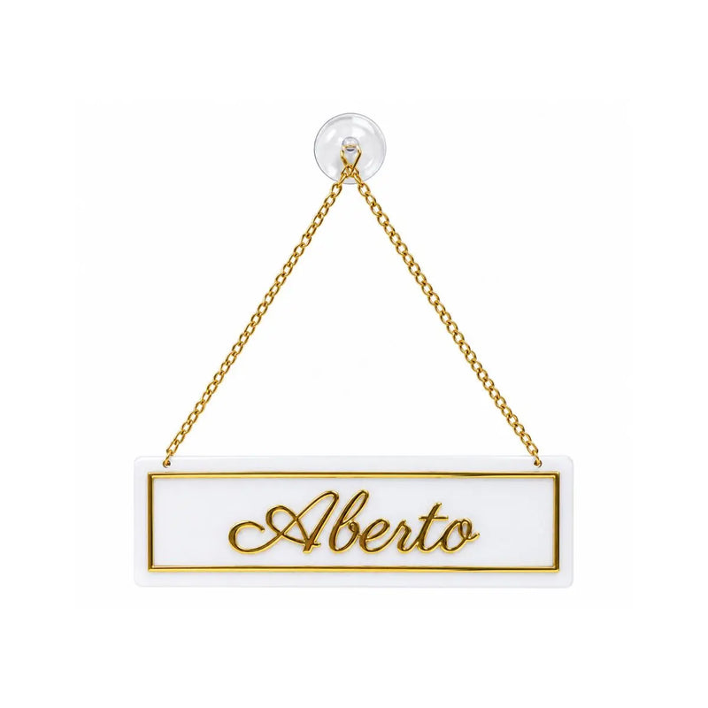 Placa Aberto Fechado Acrilico Para Porta Com Ventosa Dourado