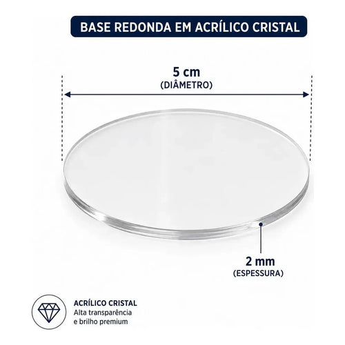 Base De Acrilico Redondo 5cm Para Biscuit E Artesanato 50 Un Acrílico Cristal