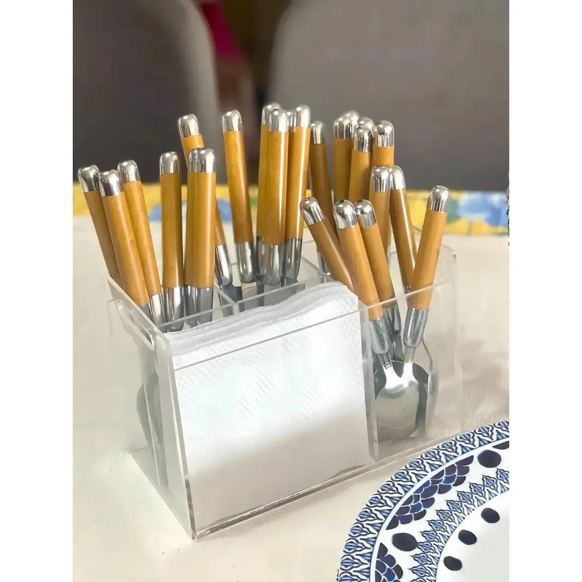 Porta Talher Acrílico 5 Divisórias Organizador De Mesa