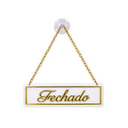 Placa Aberto Fechado Acrilico Para Porta Com Ventosa Dourado