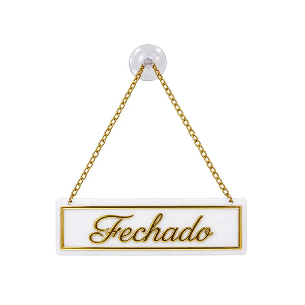 Placa Aberto Fechado Acrilico Para Porta Com Ventosa Dourado